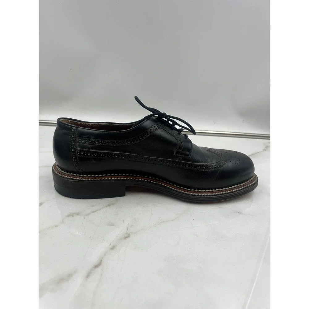 Orsi Shoes Mens Sz 9 Black Leather Wingtip Brogue Oxford Dress Lace Up